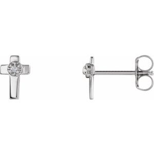 Ladies 7x5 mm Natural Diamond Cross Earrings (Si1, G-H) — 14K White Gold