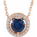 Ladies Natural Blue Sapphire Natural Diamond Halo-Style Necklace (I1, G-H) — 14K Rose Gold