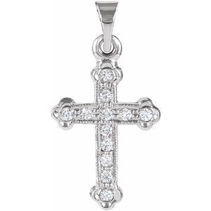 Ladies Natural Diamond Cross Pendant — 14K White Gold