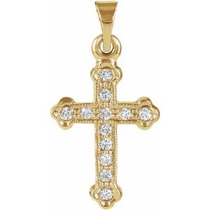 Ladies Natural Diamond Cross Pendant — 14K Yellow Gold
