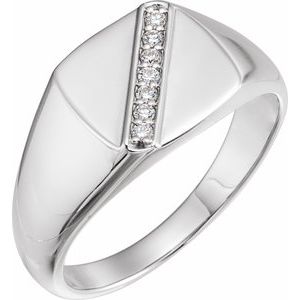 Ladies Natural Diamond 12 mm Square Signet Ring — 14K White Gold