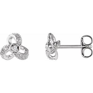 Ladies Natural Diamond Knot Earrings — 14K White Gold