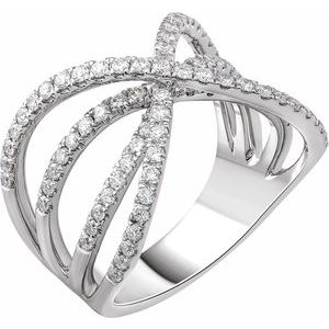 Ladies Natural Diamond Criss-Cross Ring (I1, H+) — 14K White Gold