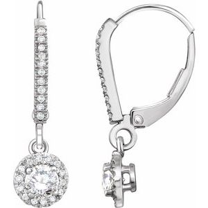 Ladies Natural Diamond Halo-Style Lever Back Earrings — 14K White Gold