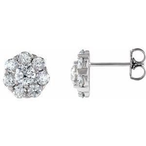 Ladies Natural Diamond Cluster Earrings — 14K White Gold