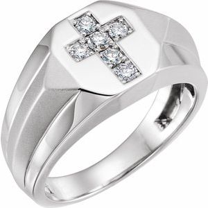 Ladies Natural Diamond Cross Ring (I1, HIJ) — 14K White Gold