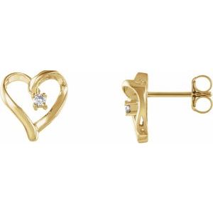 Ladies Natural Diamond Heart Earrings (I1, G-H) — 14K Yellow Gold