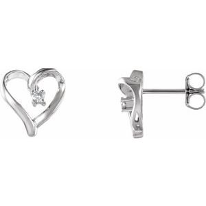 Ladies Natural Diamond Heart Earrings (I1, G-H) — 14K White Gold