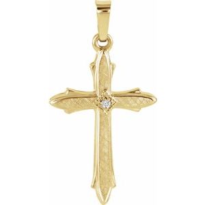 Ladies 22.5x15.5 mm Natural Diamond Cross Pendant (I1, G-H) — 14K Yellow Gold