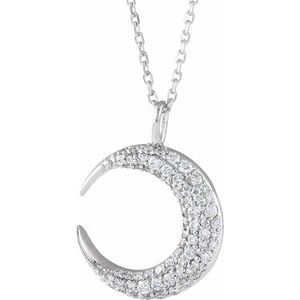 Ladies Natural Diamond Crescent Moon Necklace (I1, G-H) — 14K White Gold
