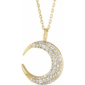 Ladies Natural Diamond Crescent Moon Necklace (I1, G-H) — 14K Yellow Gold