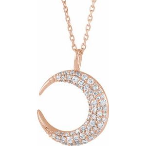Ladies Natural Diamond Crescent Moon Necklace (I1, G-H) — 14K Rose Gold