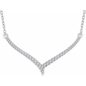 Ladies Natural Diamond V Necklace (I1, H+) — 14K White Gold