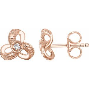 Ladies Natural Diamond Knot Earrings — 14K Rose Gold