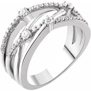 Ladies Natural Diamond Criss-Cross Ring (I1, H+) — 14K White Gold