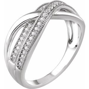 Ladies Natural Diamond Criss-Cross Ring (I1, H+) — 14K White Gold