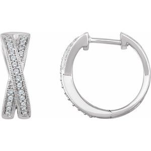 Ladies Natural Diamond Criss-Cross 15.5 mm Hoop Earrings (I1, H+) — 14K White Gold
