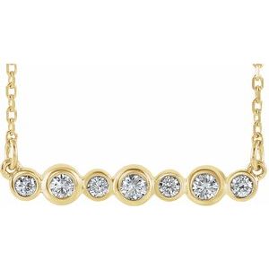 Ladies Natural Diamond Bezel-Set Bar Necklace (I1, G-H) — 14K Yellow Gold