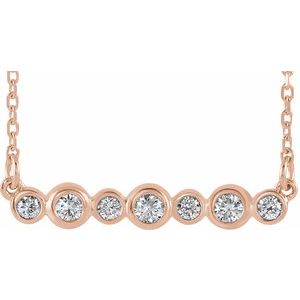 Ladies Natural Diamond Bezel-Set Bar Necklace (I1, G-H) — 14K Rose Gold