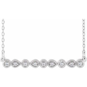 Ladies Natural Diamond Milgrain Bar Necklace (Si2-Si3, G-H) — Platinum