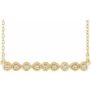 Ladies Natural Diamond Milgrain Bar Necklace (I1, G-H) — 14K Yellow Gold