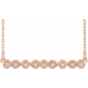 Ladies Natural Diamond Milgrain Bar Necklace (I1, G-H) — 14K Rose Gold