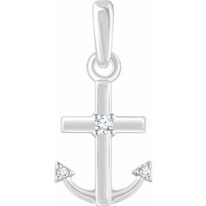 Ladies Natural Diamond Anchor Pendant (I1, H+) — 14K White Gold