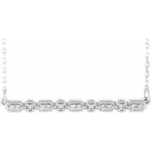 Ladies Natural Diamond Milgrain Bar Necklace (Si2-Si3, G-H) — Platinum