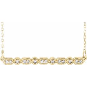 Ladies Natural Diamond Milgrain Bar Necklace (I1, G-H) — 14K Yellow Gold