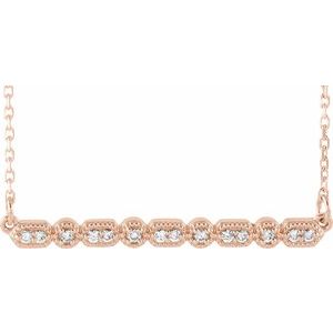 Ladies Natural Diamond Milgrain Bar Necklace (I1, G-H) — 14K Rose Gold