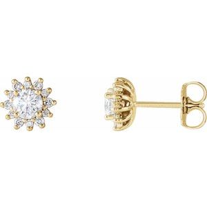 Ladies Natural Diamond Halo-Style Earrings — 14K Yellow Gold
