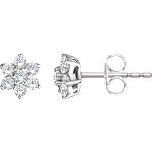 Ladies Natural Diamond Flower Earrings — 14K White Gold