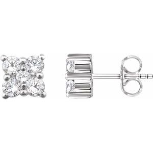 Ladies Natural Diamond Cluster Earrings — 14K White Gold