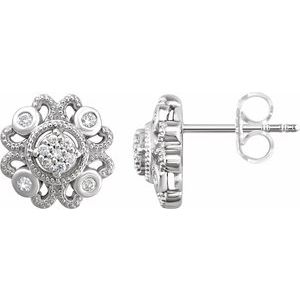 Ladies Natural Diamond Cluster Earrings — Sterling Silver