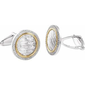 Ladies Natural Diamond Elephant Print Cuff Links — Sterling Silver & 14K Yellow Gold