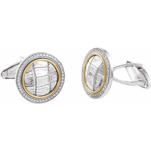 Ladies Natural Diamond Alligator Print Cuff Links — Sterling Silver & 14K Yellow Gold