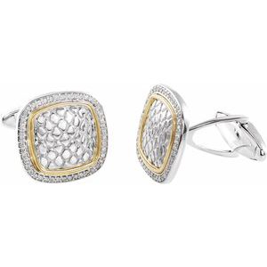 Ladies Natural Diamond Snake Print Cuff Links — Sterling Silver & 14K Yellow Gold