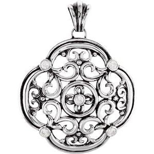 Ladies Natural Diamond Filigree Pendant — Sterling Silver