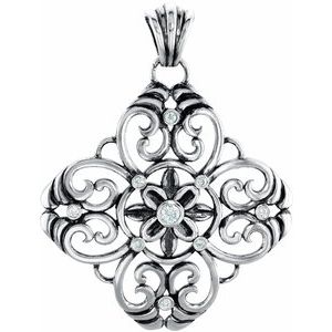 Ladies Natural Diamond Filigree Pendant — Sterling Silver