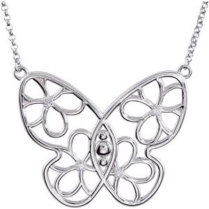 Ladies Natural Diamond Butterfly Floral Necklace (I2, G-H) — Sterling Silver