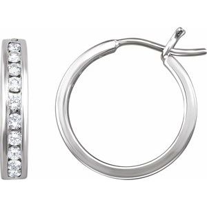 Ladies Natural Diamond Channel-Set 16.5 mm Hoop Earrings (I1, H+) — 14K White Gold