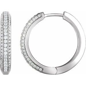 Ladies Natural Diamond Hinged Hoop Earrings (I1, H+) — 14K White Gold
