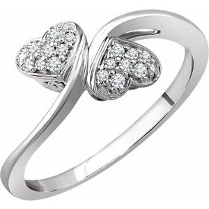 Ladies Natural Diamond Heart Promise Ring (I2, H+) — 10K White Gold
