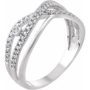Ladies Natural Diamond Criss-Cross Ring (I1, H+) — 14K White Gold