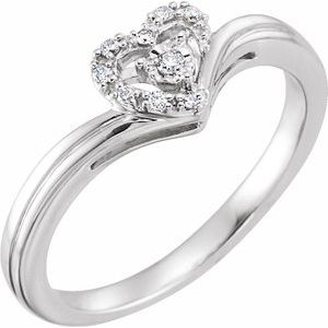 Ladies Natural Diamond Heart Promise Ring (I2, H+) — 10K White Gold