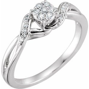 Ladies Natural Diamond Cluster Promise Ring (I2, H+) — 10K White Gold