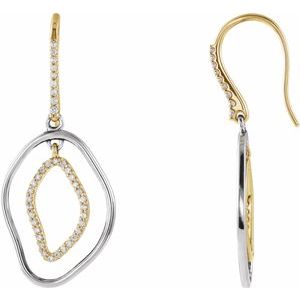 Ladies Natural Diamond Dangle Earrings — 14K Yellow Gold & Sterling Silver