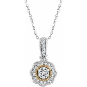 Ladies 14K White/ Natural Diamond Halo-Style Necklace (I1, H+) — 14K White/Yellow Gold