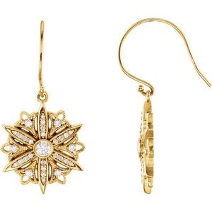 Ladies Natural Diamond Vintage-Inspired Earrings — 14K Yellow Gold