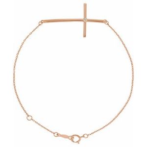 Ladies Natural Diamond Sideways Cross Bracelet (I1, G-H) — 14K Rose Gold